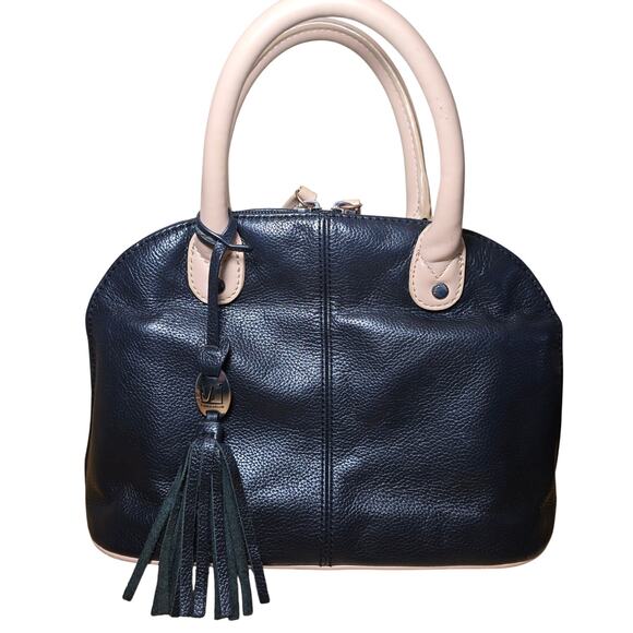 Tignanello Handbag Women's Black/Cream Leather Top Handle Medium Shoulder Purse - Picture 1 of 8